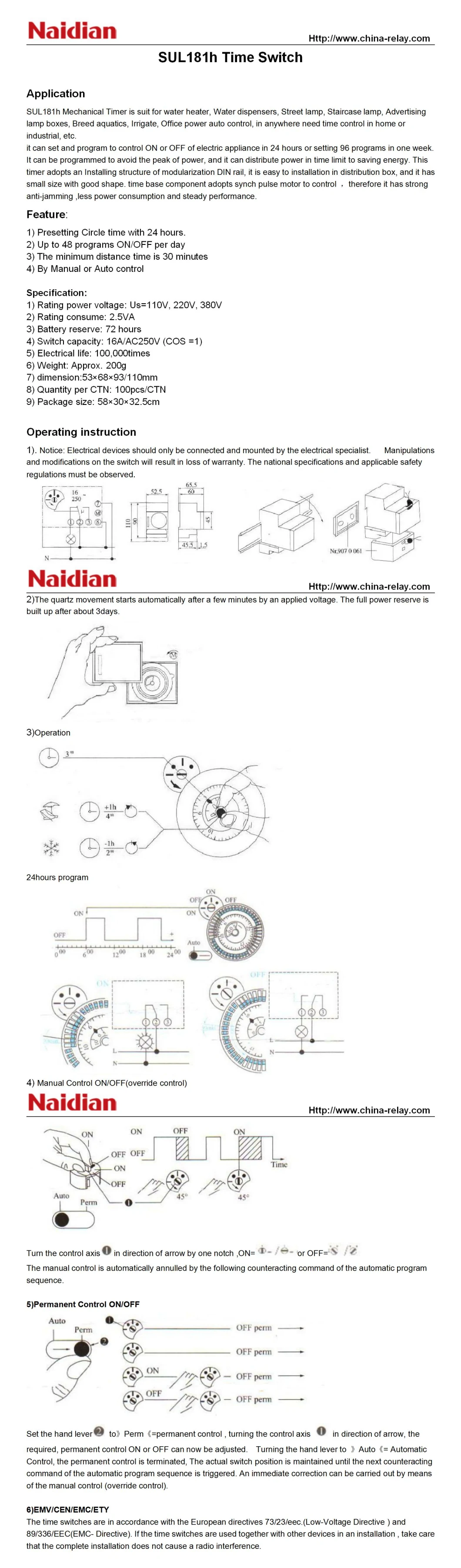 24h Sul181h Mechanical Electrical Time Timers Switch 220V