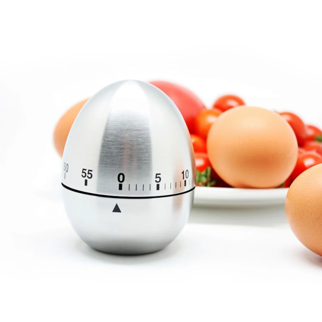 Stainless Steel Egg Shape Kitchen Timer Mechanical Drive Count-Down Kitchen Timer 60-Minute Practical Kitchen Timer-Silver Cooking Esg11404