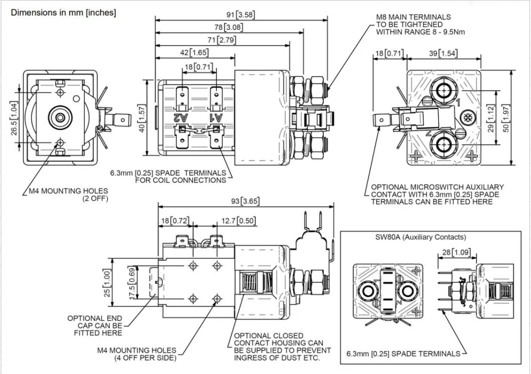 Sw180b-14 Albright 150A/200A 72-80V Continuous 1-Pole 1-Throw Contactor