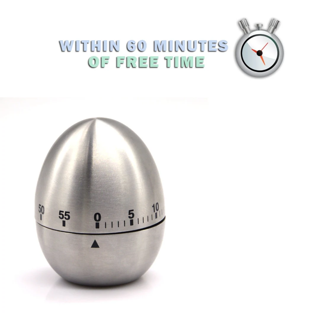 Stainless Steel Egg Shape Kitchen Timer Mechanical Drive Count-Down Kitchen Timer 60-Minute Practical Kitchen Timer-Silver Cooking Esg11404